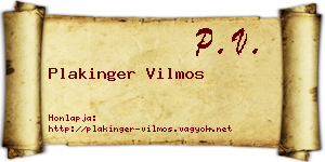 Plakinger Vilmos névjegykártya